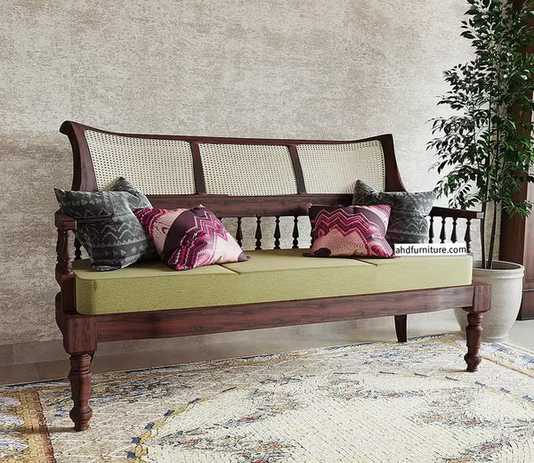 Arabian Wooden Sofa in Rosewood, Custom Fabric, High Density Cushion With Spring for Comfortable Seating