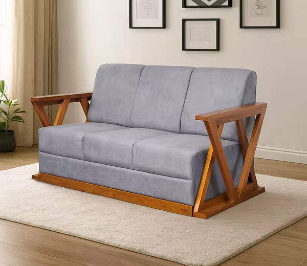 Timeless Wooden Sofa in Teak Wood, Custom Fabric, High Density Cushion With Spring for Comfortable Seating
